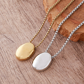 Vintage 304 Stainless Steel Oval Pendant Box Chain Necklaces for Men Women