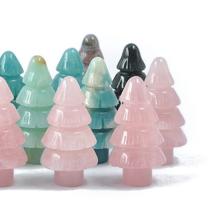Natural & Synthetic Gemstone Carved Christmas Tree Figurines, for Home Desktop Decoration