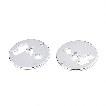 Ion Plating(IP) 201 Stainless Steel Pendants, Flat Round with Bat