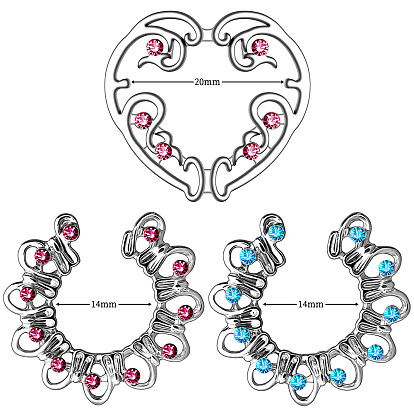 3 пары 3 стили титановые стразы сердечки кольца для сосков, кольца для сосков без перфорации, полый узор, цвет нержавеющей стали