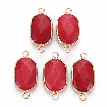 Natural White Jade Link Connectors, with Golden Plated Brass Edge and Loop, Faceted, Dyed, Oval