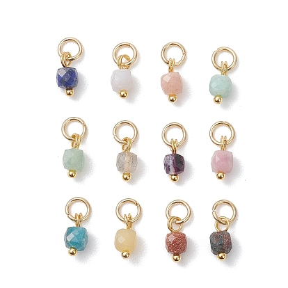 Ограненный кубический шарм из натуральных смешанных драгоценных камней, с 304 фурнитурой из нержавеющей стали, золотые, смешанные окрашенные и неокрашенные