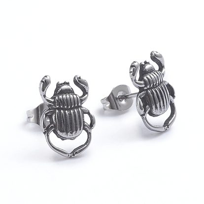 Retro 304 Stainless Steel Stud Earrings, with Ear Nuts, Insects