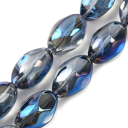 Нити из гальванизированных стеклянных овальных бусин, с полным покрытием цвета радуги