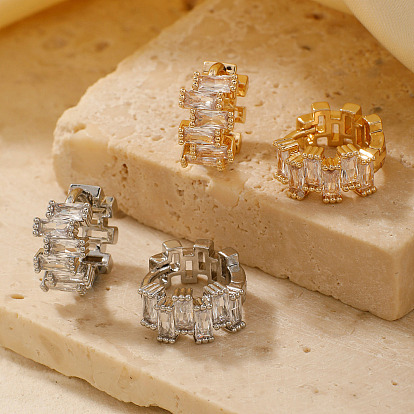 Модные латунные серьги-кольца со стразами