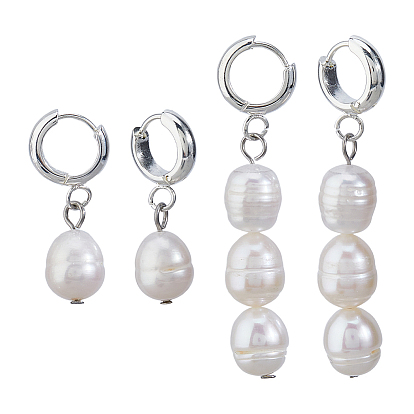 2 пары 201 серьги-кольца из нержавеющей стали, с натуральным культивированным пресноводным жемчугом