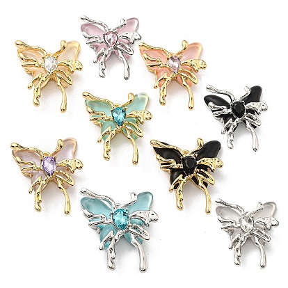 Rack Plating Alloy Resin Pendants, Glass Butterfly Charms, Long-Lasting Plated, Lead Free & Cadmium Free