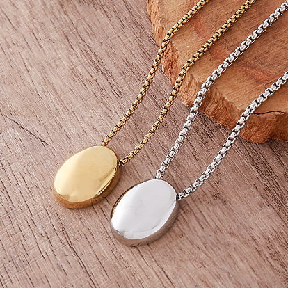 Vintage 304 Stainless Steel Oval Pendant Box Chain Necklaces for Men Women
