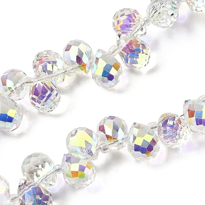 Гальваническим стеклянные бусины, слезинки, Топ пробуренной, граненые