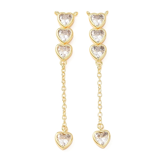 Brass Pave Clear Cubic Zirconia Big Pendants, Heart Dangle Charms