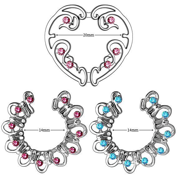 3 пары 3 стили титановые стразы сердечки кольца для сосков, кольца для сосков без перфорации, полый узор, цвет нержавеющей стали