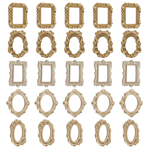 25Pcs 5 Styles Resin Photo Frames, for Pictures Embossed Photo Props Wall Decor Accessories
