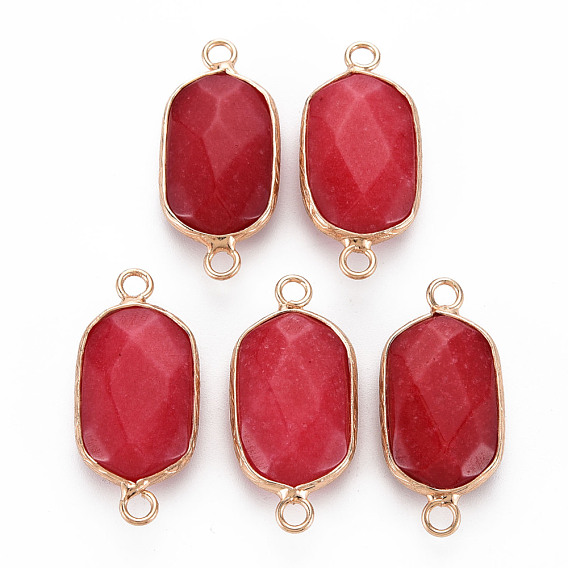 Natural White Jade Link Connectors, with Golden Plated Brass Edge and Loop, Faceted, Dyed, Oval