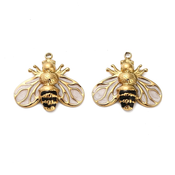 304 Stainless Steel Pendants, Bees, with Enamel, Real 18K Gold Plated, Ion Plating(IP)