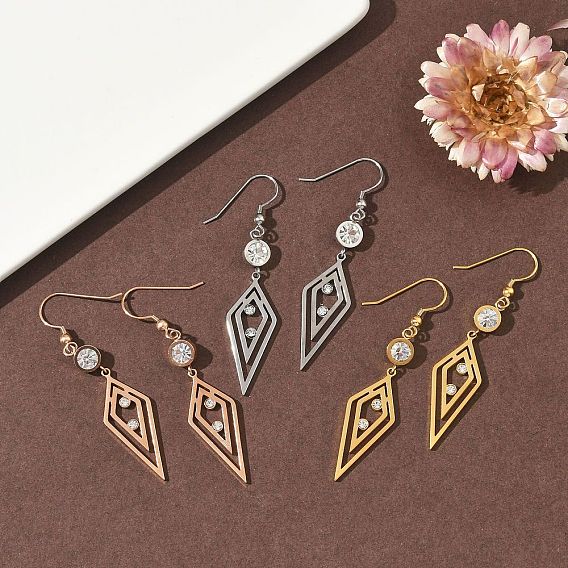 304 серьги-подвески в форме ромба из нержавеющей стали, ионное покрытие (ip)