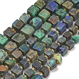 Natural Azurite Beads Strands, Cube, with Seed Beads