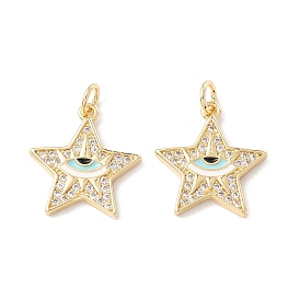 Латунные микропаве прозрачные подвески с фианитом, с прыжковыми кольцами и эмалью, без кадмия и без свинца, реальный 18 k позолоченный, долговечный, звезды с глаз