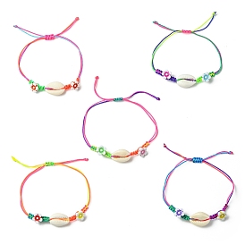 Натуральные смешанные бусины из ракушек каури плетеные браслеты из бисера, Браслеты из нейлонового шнура для женщин, форма ракушки и цветок с акриловыми бусинами