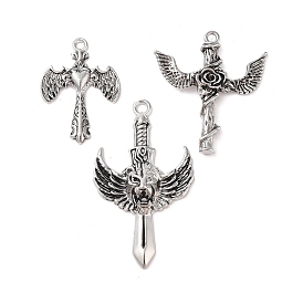 Alloy Enamel Pendants, Antique Silver, Sword with Wing Charm