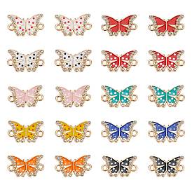 Nbeads 40Pcs Alloy Links Connectors, with Enamel and Crystal Rhinestone, Light Gold, Butterfly