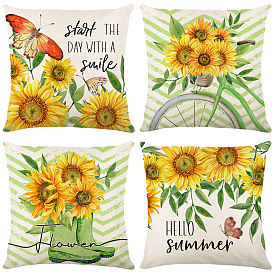 Summer Yellow Sunflower Flower Print Linen Throw Pillow Cover Pillow Cushion