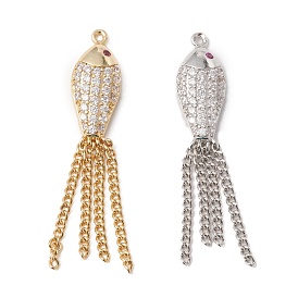 Eco-Friendly Rack Plating Brass Micro Pave Cubic Zirconia Pendants, Long-Lasting Plated, Lead Free & Cadmium Free, Fish