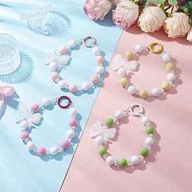 4шт. акриловые банты и стеклянные круглые бусины подвески украшения, с литыми пружинными кольцами