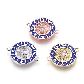 Соединители латунные эмалевые звенья, с микро проложить кубического циркония, плоские круглые с луной