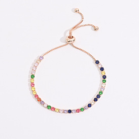 Adjustable Colorful Zircon Claw Chain Bracelet - Classic Gold-Plated Women's Handmade Jewelry