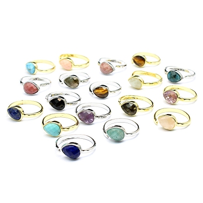 Natural & Synthetic Gemstone Teardrop Open Cuff Rings, Brass Ring