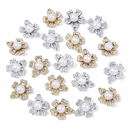 20 шт. 2 цвета сплава, подвески со стразами и кристаллами, с абс пластмассовой имитационной жемчужиной, цветок