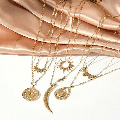 304 ожерелья из нержавеющей стали с подвесками в виде двухслойного цветка лотоса и солнца, для женщин, реальный 18 k позолоченный