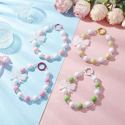 4шт. акриловые банты и стеклянные круглые бусины подвески украшения, с литыми пружинными кольцами