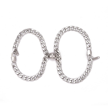 304 Stainless Steel Curb Chains Bracelets, Couple Bracelets, with Magnetic Clasps