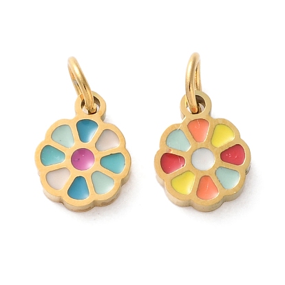 Ионное покрытие (ip) 304 брелоки из нержавеющей стали с эмалью, с целью перехода в кольце, цветочный шарм, реальный 18 k позолоченный