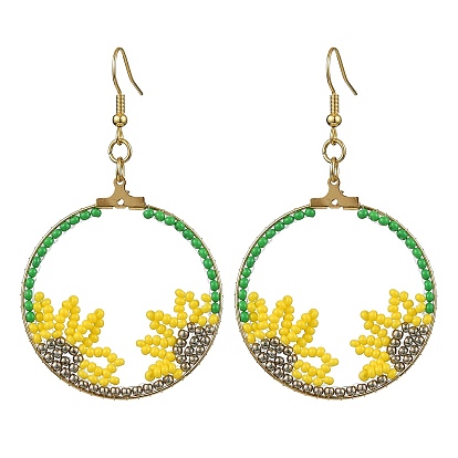 Серьги с подвесками из семян ручной работы, с 304 нержавеющей стали серьги крючки, цветок, зеленый лайм