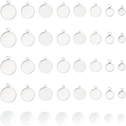 Kits de fabrication de pendentifs demi-ronds de tailles mixtes à faire soi-même, y compris 304 pendentifs cabochons en acier inoxydable et cabochons en verre transparent