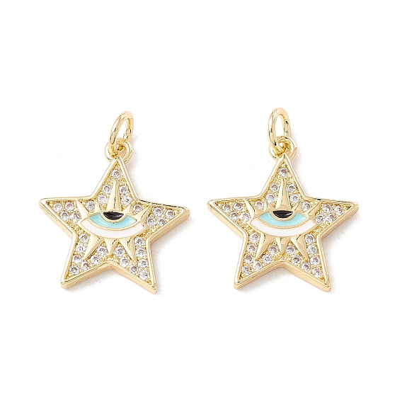 Латунные микропаве прозрачные подвески с фианитом, с прыжковыми кольцами и эмалью, без кадмия и без свинца, реальный 18 k позолоченный, долговечный, звезды с глаз