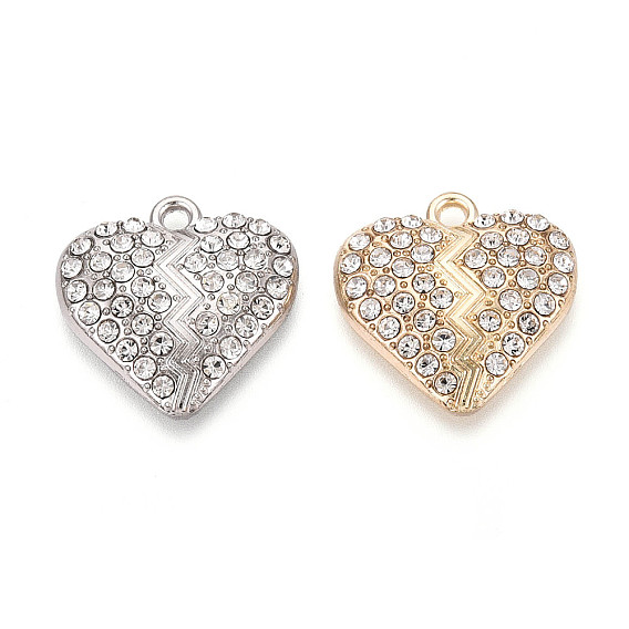 Подвески из сплава и страза, разбитое сердце, без свинца и без кадмия