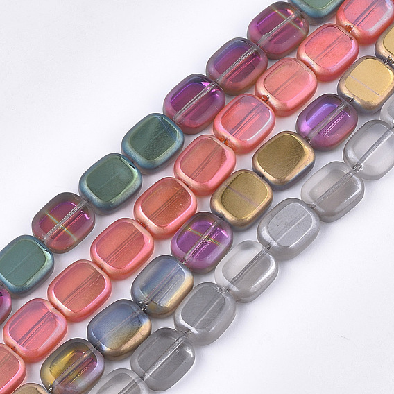 Frosted Electroplate Glass Beads Strands, Rectangle