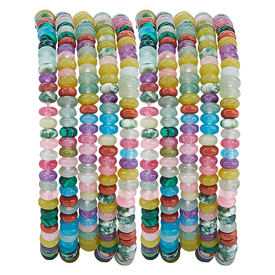 2 Strands Dyed Natural White Jade & Natural Red Jasper & Synthetic Malachite Beads Strands, Rondelle
