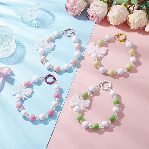 4шт. акриловые банты и стеклянные круглые бусины подвески украшения, с литыми пружинными кольцами