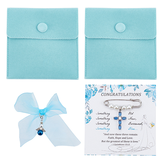 Броши-булавки для килта из железа и пластика с имитацией жемчуга, с кубического циркония, Подвески из полиэстера и бархатные мешочки для украшений