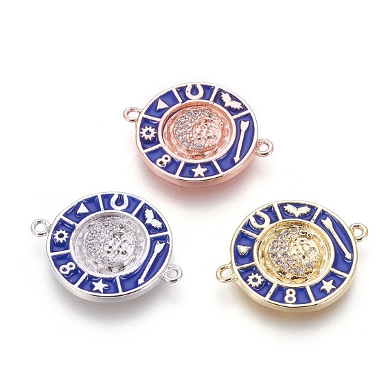 Соединители латунные эмалевые звенья, с микро проложить кубического циркония, плоские круглые с луной