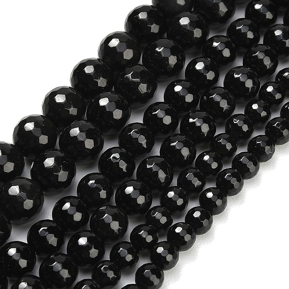 Природные обсидиана бисер нитей, граненые, круглые