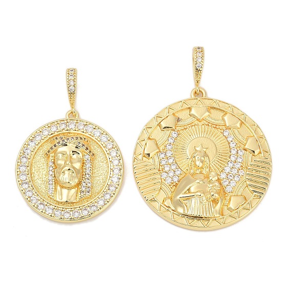 Латунные микро проложить кубического циркония подвески, плоско-круглые, без свинца и без кадмия, долговечный, стойки покрытие