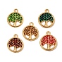 304 Stainless Steel Enamel Pendants, Tree of Life Charms, Ion Plating(IP), Long-Lasting Plated, Real 18K Gold Plated