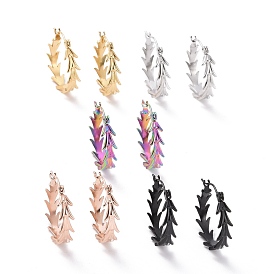 Ion Plating(IP) 304 Stainless Steel Hoop Earrings for Women, Leaf Ring