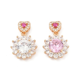 Латунные микро проложить кубического циркония подвески, круглый с сердечками, долговечный, без свинца и без кадмия