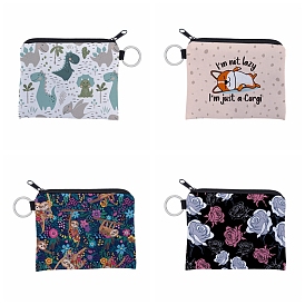 Pochettes en polyester de style dessin animé, porte-monnaie avec fermeture éclair et porte-clés, pour femme, rectangle avec dinosaure/chien/paresse